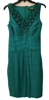 Vestido de cóctel Signature by Sangria para mujer talla 4 verde azulado cuello con volantes Foto 1 de 4