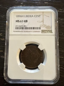 Liberia 1896H Cent NGC MS 63 RB - Picture 1 of 6