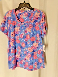 SLEEP SENSE PJ Top Shirt Größe Small blau Blumenmotiv Print Kurzarm neu mit Etikett - Bild 1 von 3
