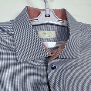 Eton Contemporary Dress Shirt Mens XL 17 43 Long Sleeve Blue Patterned Casual - Picture 1 of 8