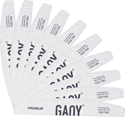 Lima de uñas GAOY, 10 piezas profesional 100/180 grano media luna en forma de doble cara Wa Foto 1 de 4