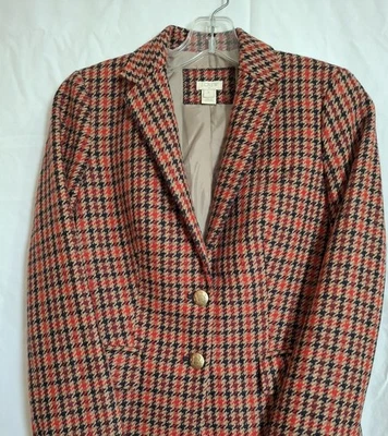 J Crew Schoolboy Blazer Houndstooth Patterned Wool Blend Gold Button Sz 0 - Image 1 of 4