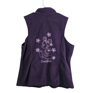 Disney Fleece Vest Purple Mickey Mouse Embroidered Pockets Zip Women's Size XL - Picture 1 of 5