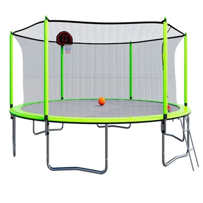15FT Trampoline w/ Basketball Hoop Inflator and Ladder Safety Enclosure Outdoor - Image 1 of 4