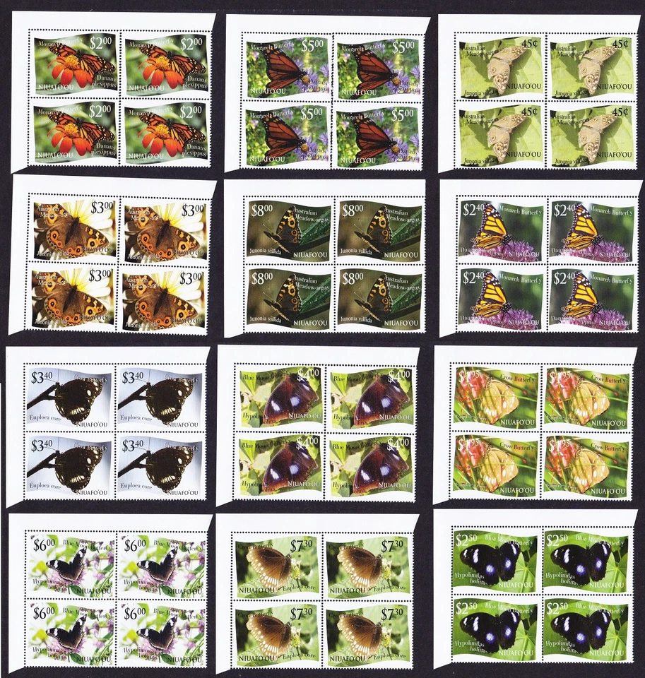 Niuafo'Ou Butterflies 12v Corner Blocks of 4 2012 MNH SG#352-363 - Image 1 of 1