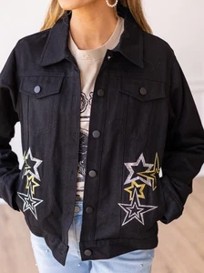 Cosmic Cowgirl Black Denim Jacket size 2xlarge - Picture 1 of 3