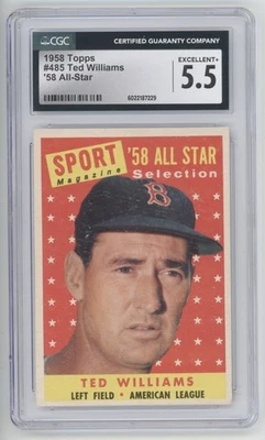 1958 Topps #485 Ted Williams All-Star CGC 5.5 EX+ Boston Red Sox - Image 1 of 2