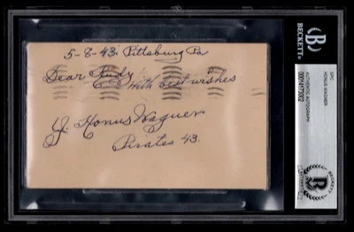 HONUS WAGNER SIGNED 1943 BECKETT CERTIFIED POSTCARD AUTOGRAPH NICE BASEBALL HOF - Image 1 of 3