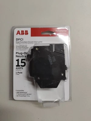 ABB 15 Amp Dual Function Circuit Breaker Plug-On Neutral THQL1115PDFA GFCI AFCI