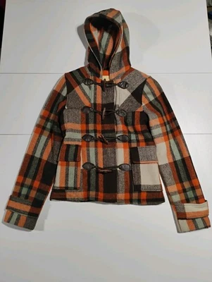 Hollister Plaid Hooded Wool Jacket Early 2000s Y2K Size Small Autumn Fall Colors - Image 1 of 4