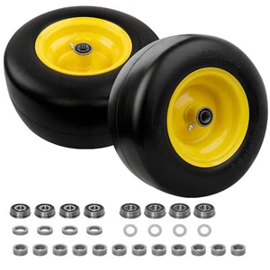 2x 13x6.50-6 Front Flat Free Tire Wheel Set w/ Bearings For Zero-Turn Lawn Mower - Picture 1 of 7