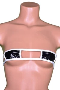 Black Vinyl Micro-mini Bandeau Top w/ White trim - Picture 1 of 4
