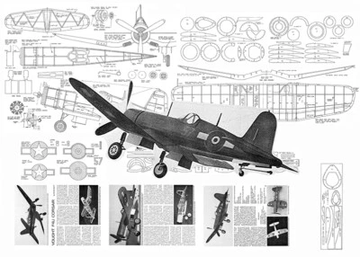 Model Airplane Plans (FF): WWII Vought F4U Corsair 1/24 Scale 20½" Rubber Power - Image 1 of 2