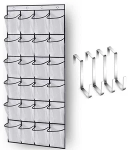 Over The Door Shoe Organizer 24 Large Mesh Pockets, White - Picture 1 of 7