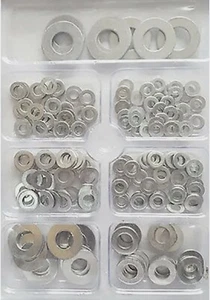 130 STCK. HOCHWERTIG SORTIERT METALL VERZINKT VERSCHIEDENE GRÖSSEN FLACHE UNTERLEGSCHEIBEN SET - Bild 1 von 1