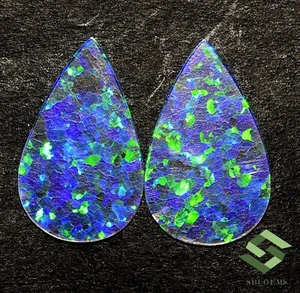 Coppia piatti pera opale sintetico 23x14 mm 3,46 CTS pietre preziose sfuse - Foto 1 di 5