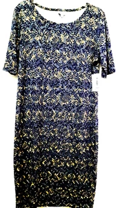 LULAROE JULIA KLEID XL DAMEN STRETCH BLAU GELB UND GRAU Y2K COASTAL LAGENLOOK  - Bild 1 von 7
