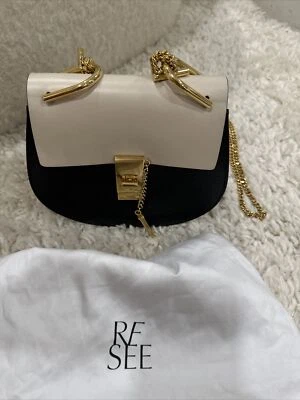 $1850 100% Auténtico Bolso Bandolera Chloe Drew Mini Negro Granulado Blanco Cuero Liso Foto 1 de 4