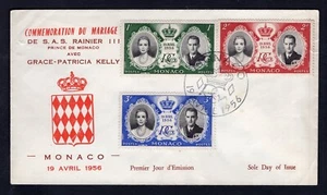 MONACO 1956 Royal Wedding FDC Cover. Grace Kelly & Prince Rainier, Three Values - Picture 1 of 2