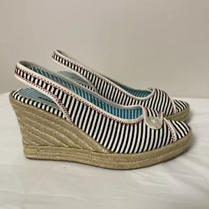 Bongo Platform Espadrille Peep Toe Slingback Striped Jute Rope Wedge Sandals - Picture 1 of 9