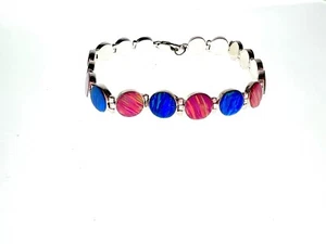 Fire Opal Bracelet Blue Hot Pink Multicolor Circles 950 Sterling Silver Jewelry - Picture 1 of 3