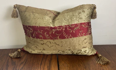 Shanghai Orient West Accent Pillow 16" x 21" Feather Bronze Burgundy Stylish - Image 1 of 4