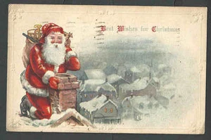 1921 PPC* Santa Ready To Go Down Chimney Emb W/Xmas Seal On Back - Picture 1 of 1
