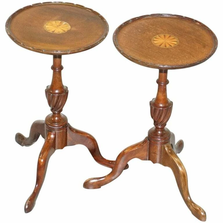 STUNNING PAIR OF MAHOGANY SHERATON REVIVAL TRIPOD SIDE END LAMP WINE TABLES - Image 1 of 4