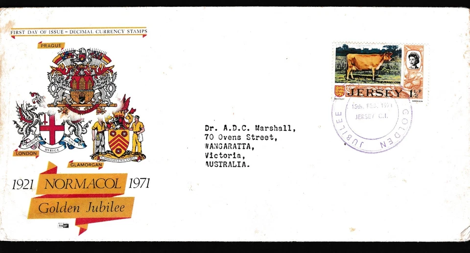 1971 JERSEY NORMACOL GOLDEN JUBILEE DECIMAL STAMP FIRST DAY COVER #E127 - Image 1 of 1