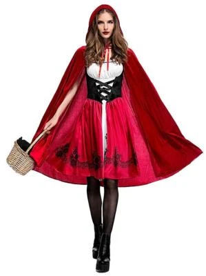 Fantasia feminina Chapeuzinho Vermelho Natal Halloween vestido de festa com boné... - Imagem 1 de 4
