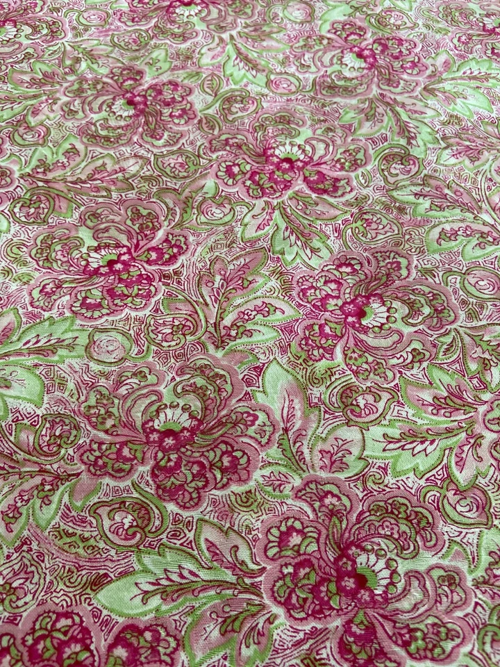 Covington Alpana Floral Paisley Pink and Green Cotton Fabric- 1 1/3 Yard Piece - Image 1 of 4