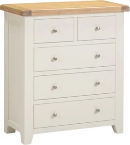 Windsor 3+2 Drawer Chest Ivory with Solid Oak Top Fully Assembled - Picture 1 of 8