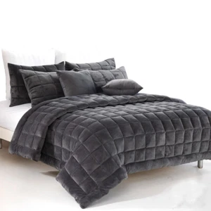 Augusta Faux Mink Quilt/Comforter Set Charcoal by Alastairs - Picture 1 of 4