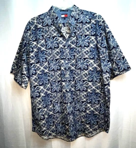 Camisa Tommy Hilfiger Para Hombre Floral SS Con Botones Talla XL Azul B*N - Imagen 1 de 5