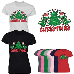 Feliz Navidad Damas Camiseta Navidad Muñeco de Nieve Árbol Rex Santa Novedad Regalo Camiseta - Imagen 1 de 20