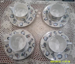 Lotto 4 set tazzine e piattini caffè cucina Fitz & Floyd Omnibus anni 50 Americana - Foto 1 di 18