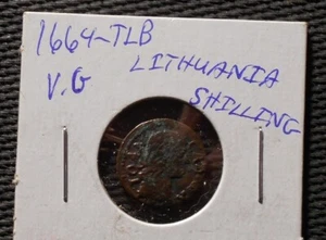 1664 Lituania 1 chelín, error de alineación; moneda antigua dinero extranjero - Imagen 1 de 10