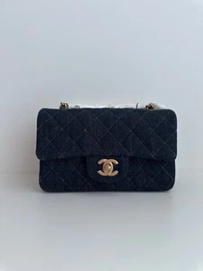 Auth NIB 25C Chanel Classic Mini Flap Bag Denim Dark Blue GHW A69900B19323 - Picture 1 of 13