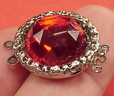 Conector de broche de collar vintage de 22 mm 3 cuerdas corte rosa granate rubí cromo Art Deco Foto 1 de 4