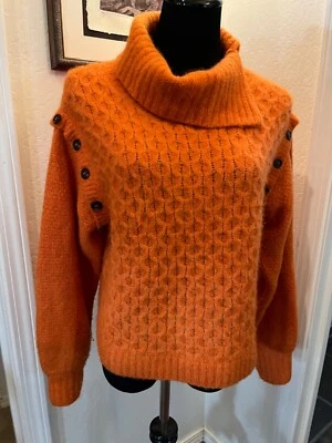 Anthropologie M Jersey Naranja Split LG Cuello Lana Alpaca Nylon Elastano Foto 1 de 4