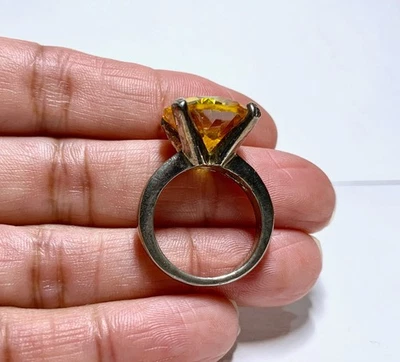 Anillo grande de estrás amarillo anillo de cóctel grande tono plata vidrio facetado 7 Foto 1 de 4