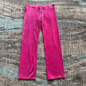 Women's Vintage Y2k Juicy Couture Pink Velour Track Sweats Sweatpants Sz Medium - Picture 1 of 7