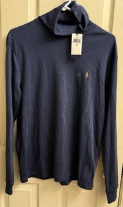 POLO RALPH LAUREN SOFT COTTON TURTLENECK SHIRT NAVY BLUE MENS SIZE M - Foto 1 di 8