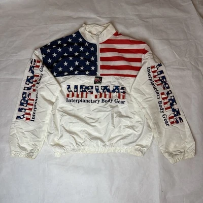 Vintage Surf Style White USA Flag 1/4 Zip Pullover Windbreaker Y2K Unisex Foto 1 de 4