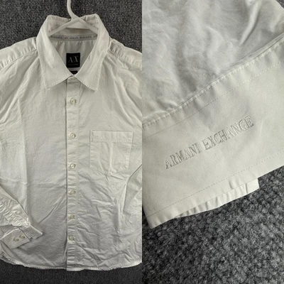 Camisa Armani Algodón Grande Blanca Sólida Manga Larga Hombre Bolsillo Abotonado Lujo Foto 1 de 4
