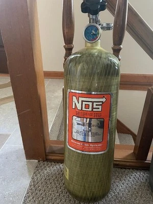 NOS Carbon Fiber Nitrous tank 12 lbs. with Super Hi-flow valve and liquid gauge - Image 1 of 4