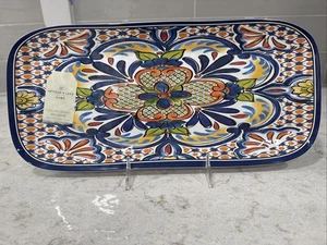 Artisan de Luxe SPANISH MOSAIC 14x6 Melamine Serving Tray Platter Blue Orange - Picture 1 of 6