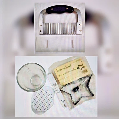 5 Mimados Chef Cortador de Arrugas Molde para Panqueques Cuenco Medidor Cuchara Lata Colador Foto 1 de 4