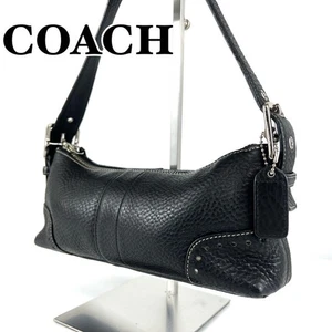 COACH 5052 One Shoulder Mini Bag Black Perforated Tassel Leather Handbag Charm - Picture 1 of 12