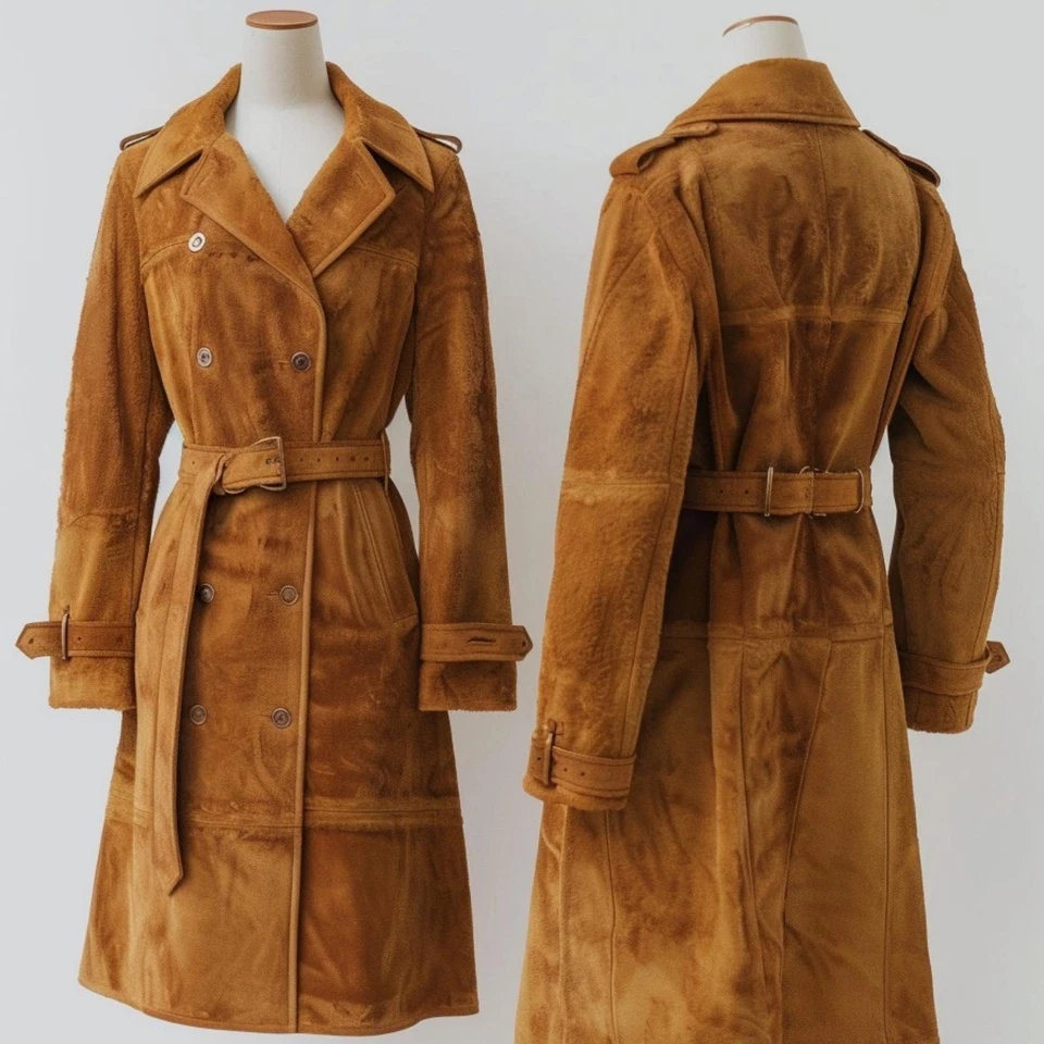 Brown Suede Leather Trench Coat Women | Vintage brown suede jacket | Vintage - Image 1 of 4